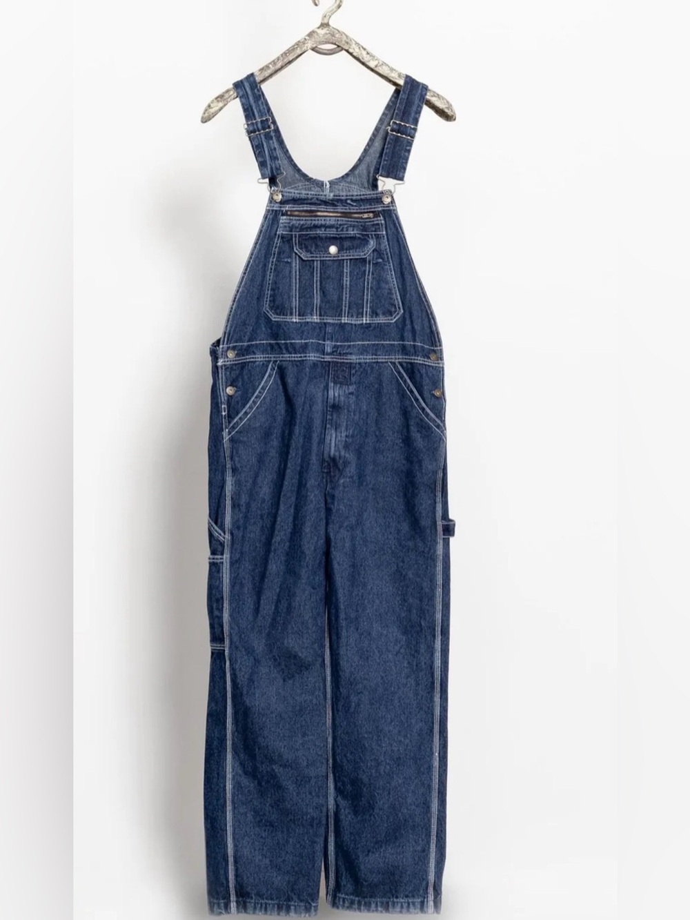 Real Work Denim Bib Overalls 42x30 Men's Blue Jeans Workwear Carpenter Pockets